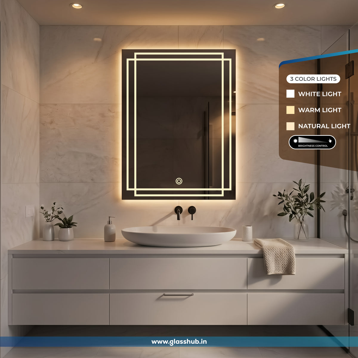 Modern Rectangular LED Bathroom Vanity Mirror with Double-Line Frame