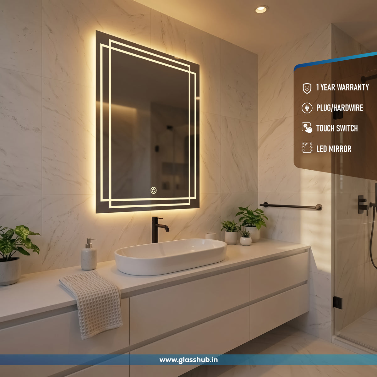 Modern Rectangular LED Bathroom Vanity Mirror with Double-Line Frame