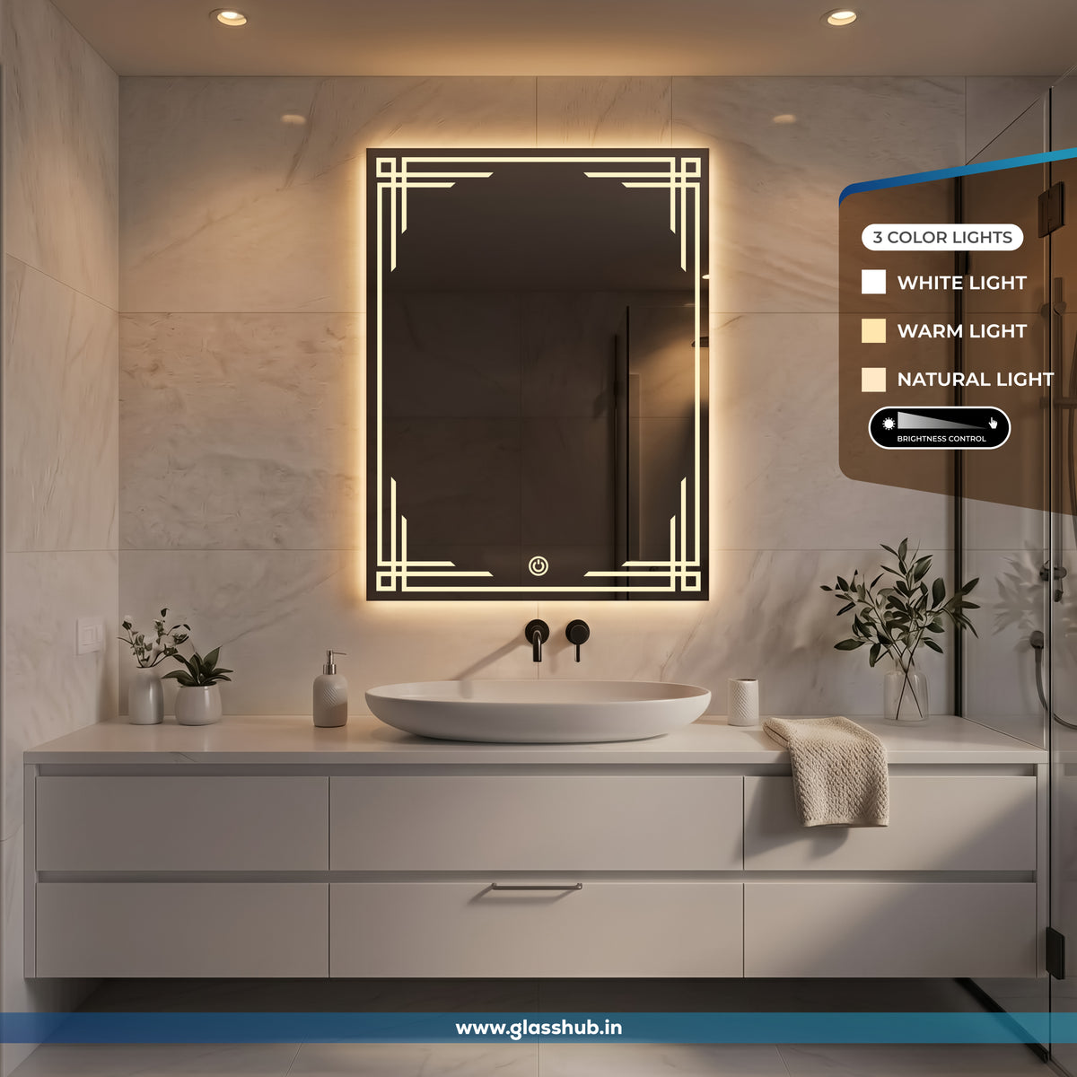 Modern Art Deco LED Bathroom Vanity Mirror with 3-Color Lighting