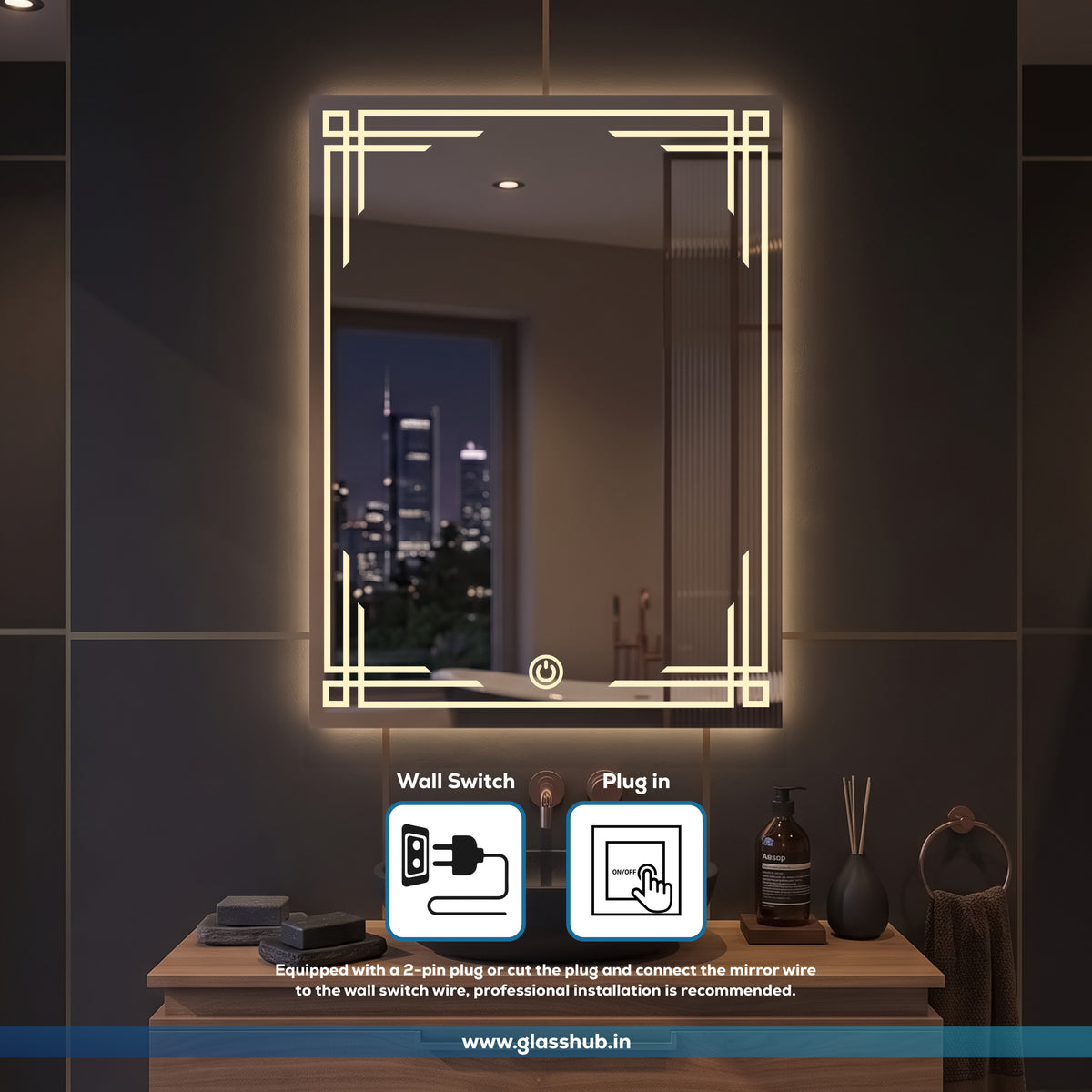 Modern Art Deco LED Bathroom Vanity Mirror with 3-Color Lighting