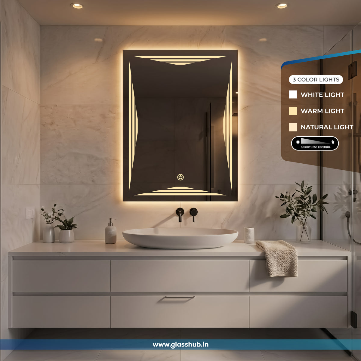Modern LED Bathroom Vanity Mirror with Geometric Light Design and 3 Color Lighting