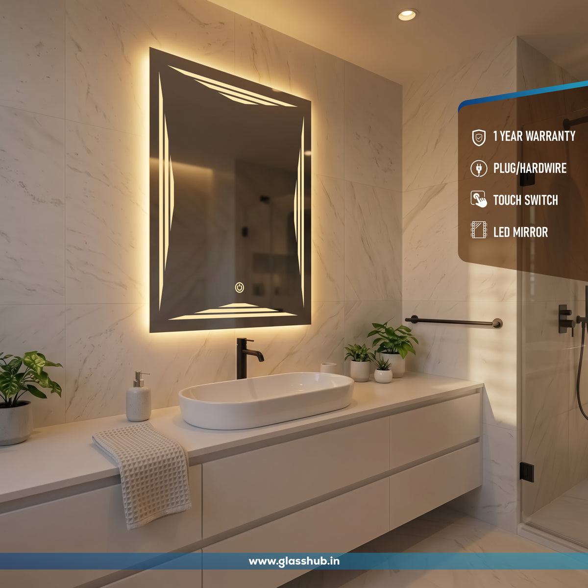Modern LED Bathroom Vanity Mirror with Geometric Light Design and 3 Color Lighting