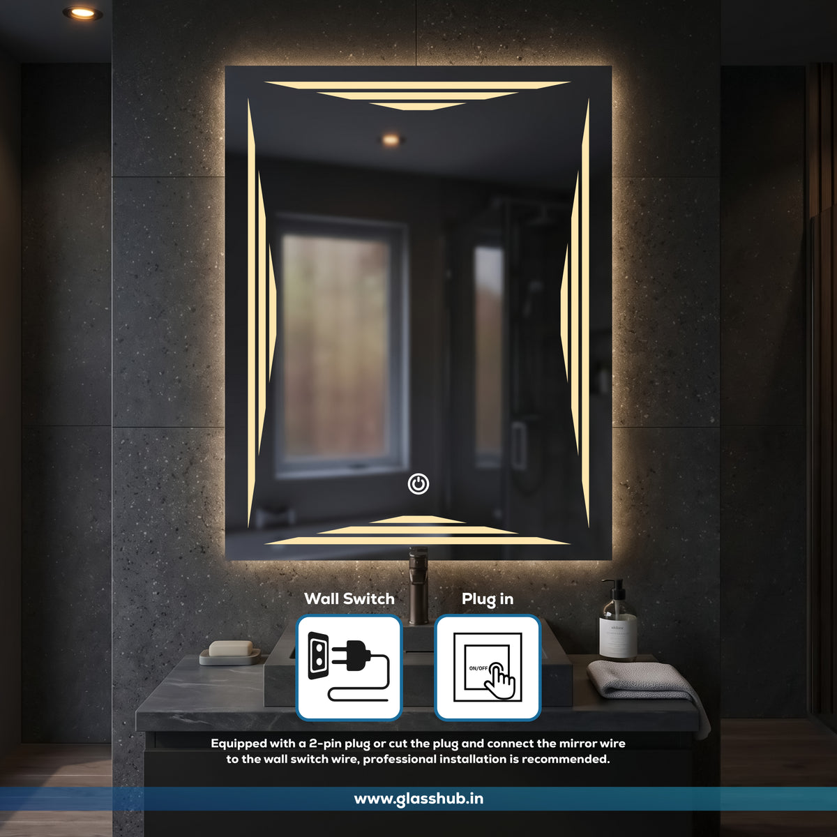 Modern LED Bathroom Vanity Mirror with Geometric Light Design and 3 Color Lighting