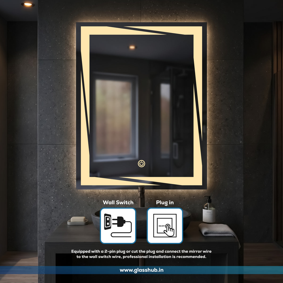 Modern Geometric LED Bathroom Vanity Mirror with 3 Colour Lights and Brightness Control