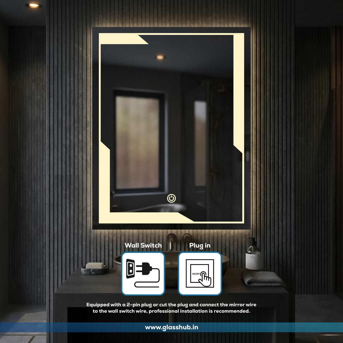 Modern Geometric LED Bathroom Vanity Mirror with 3 Colour Lights and Touch Control