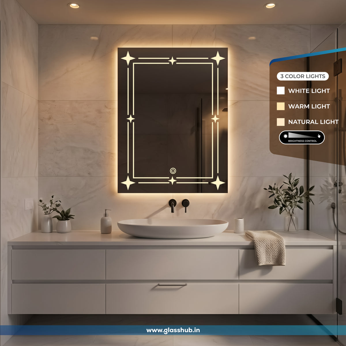Modern LED Bathroom Mirror with Touch Sensor & 3 Colour Light