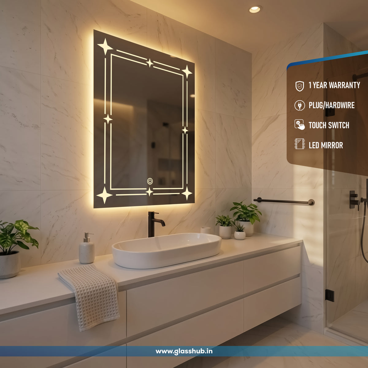 Modern LED Bathroom Mirror with Touch Sensor & 3 Colour Light