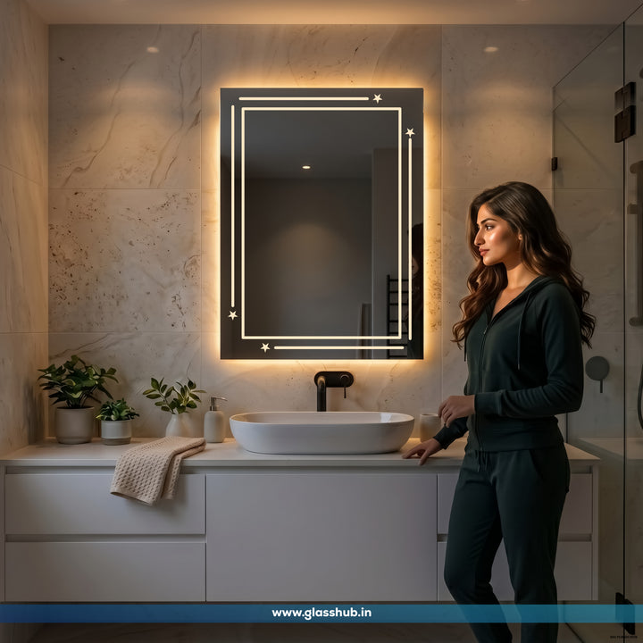 LED Backlit Line & Star Border Vanity Mirror, 3 Colour Lights