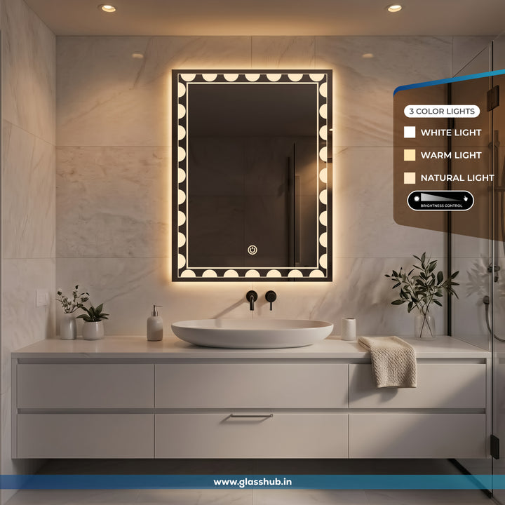 LED Backlit Scallop Border Vanity Mirror, 3 Colour Lights