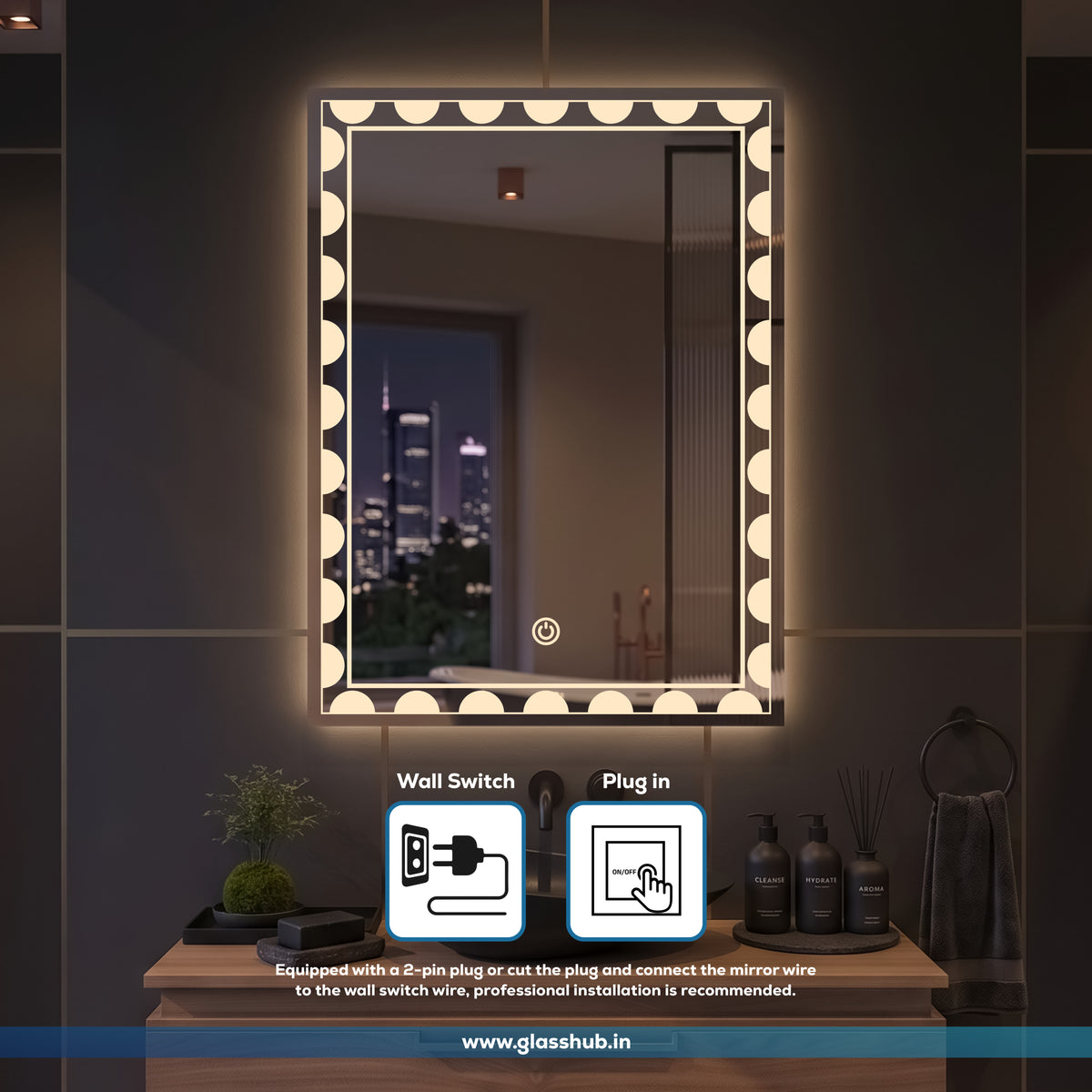 LED Backlit Scallop Border Vanity Mirror, 3 Colour Lights | GlassHub