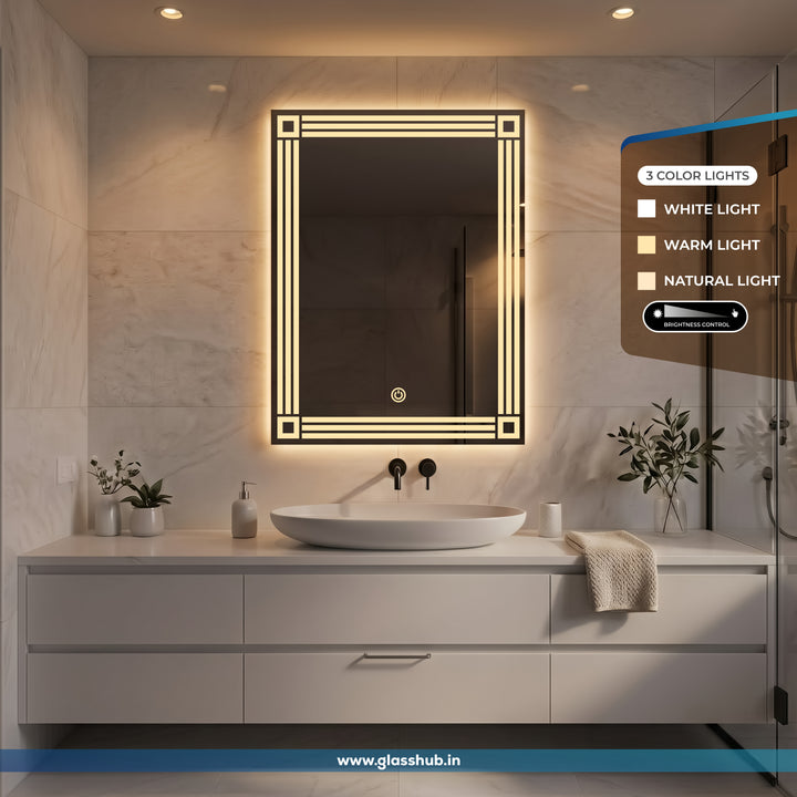 LED Backlit Triple-Line Border Vanity Mirror, 3 Colour Lights