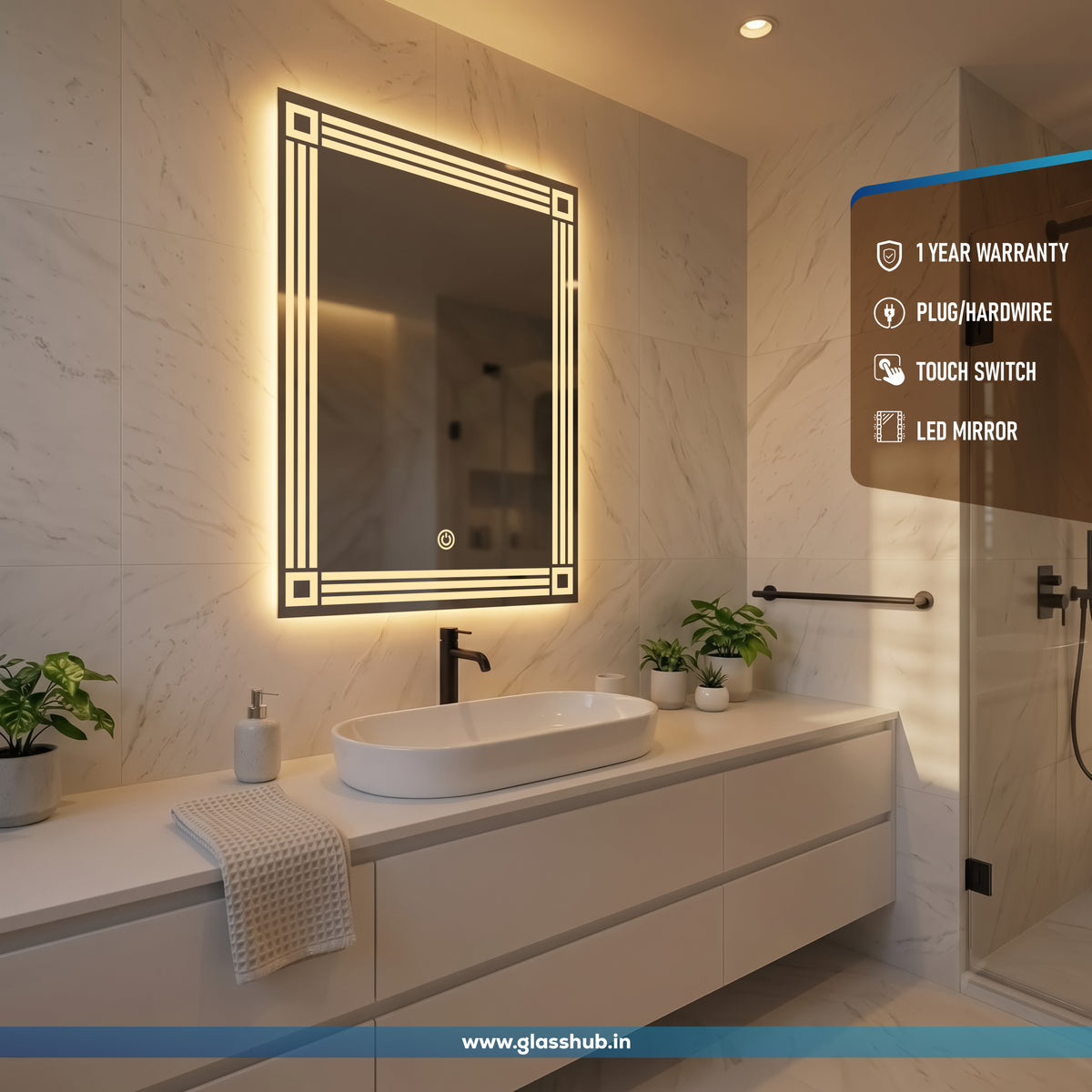 LED Backlit Triple-Line Border Vanity Mirror, 3 Colour Lights | GlassHub
