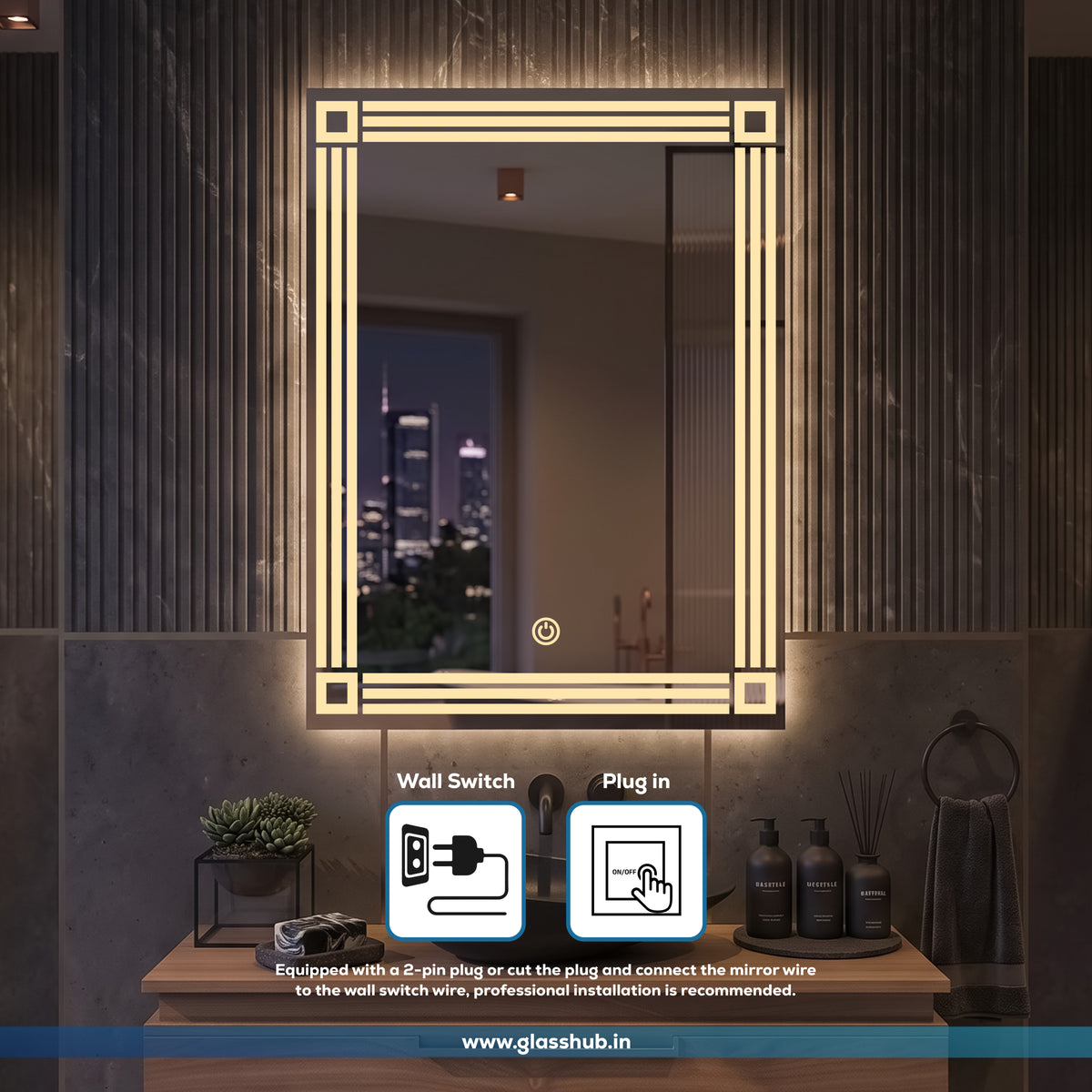 LED Backlit Triple-Line Border Vanity Mirror, 3 Colour Lights | GlassHub