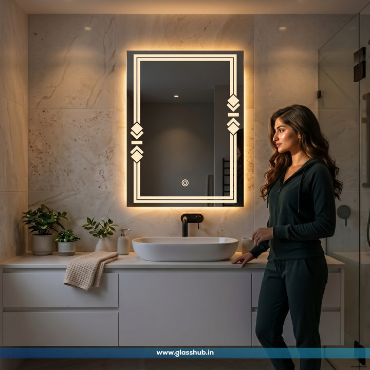 LED Backlit Triple-Line Border Vanity Mirror, 3 Colour Lights