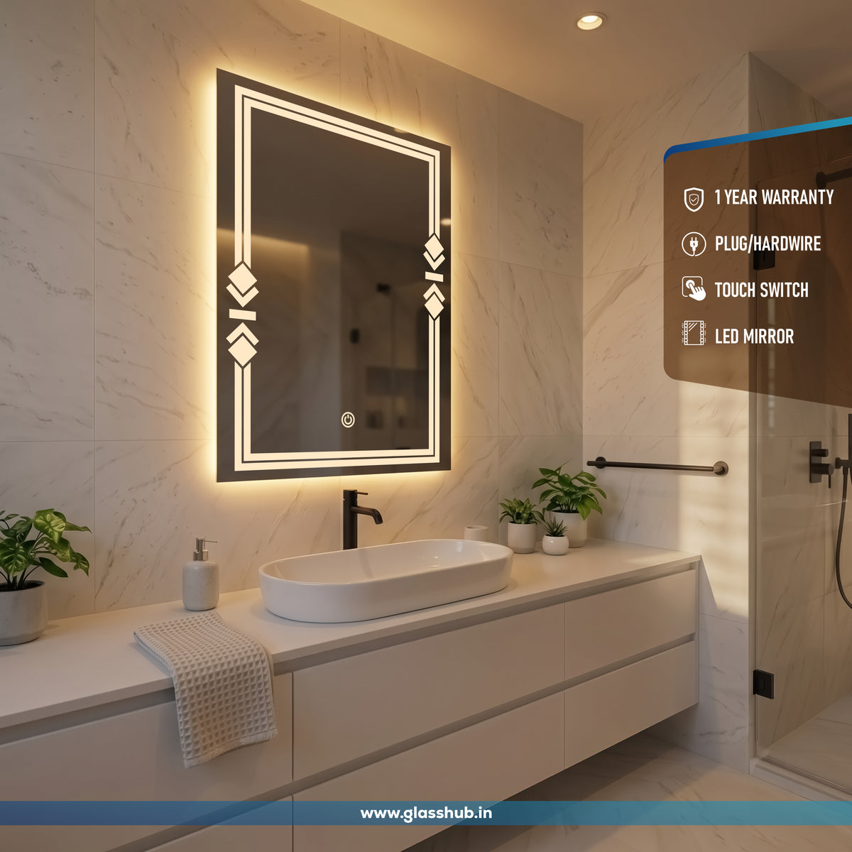 LED Backlit Triple-Line Border Vanity Mirror, 3 Colour Lights | GlassHub