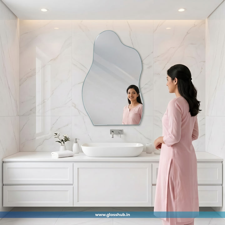 Frameless Irregular Wavy Bathroom Mirror 18x24 Inch – Organic Shape, 5mm Silvoxy Glass