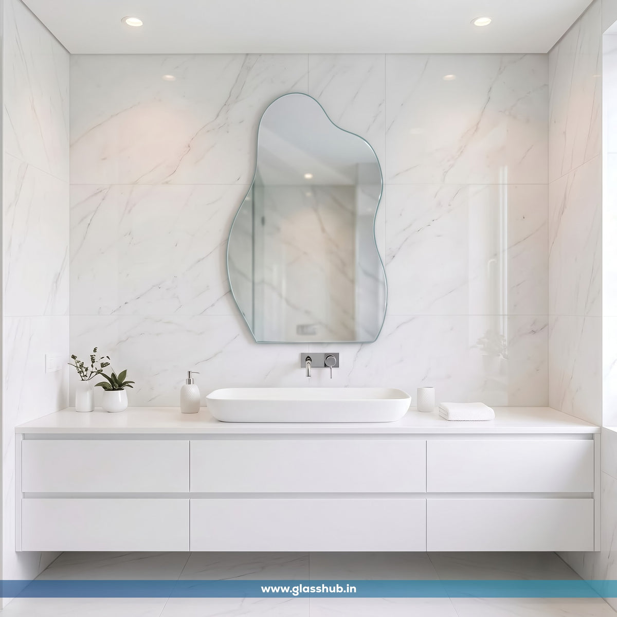 Frameless Irregular Wavy Bathroom Mirror 18x24 Inch – Organic Shape, 5mm Silvoxy Glass