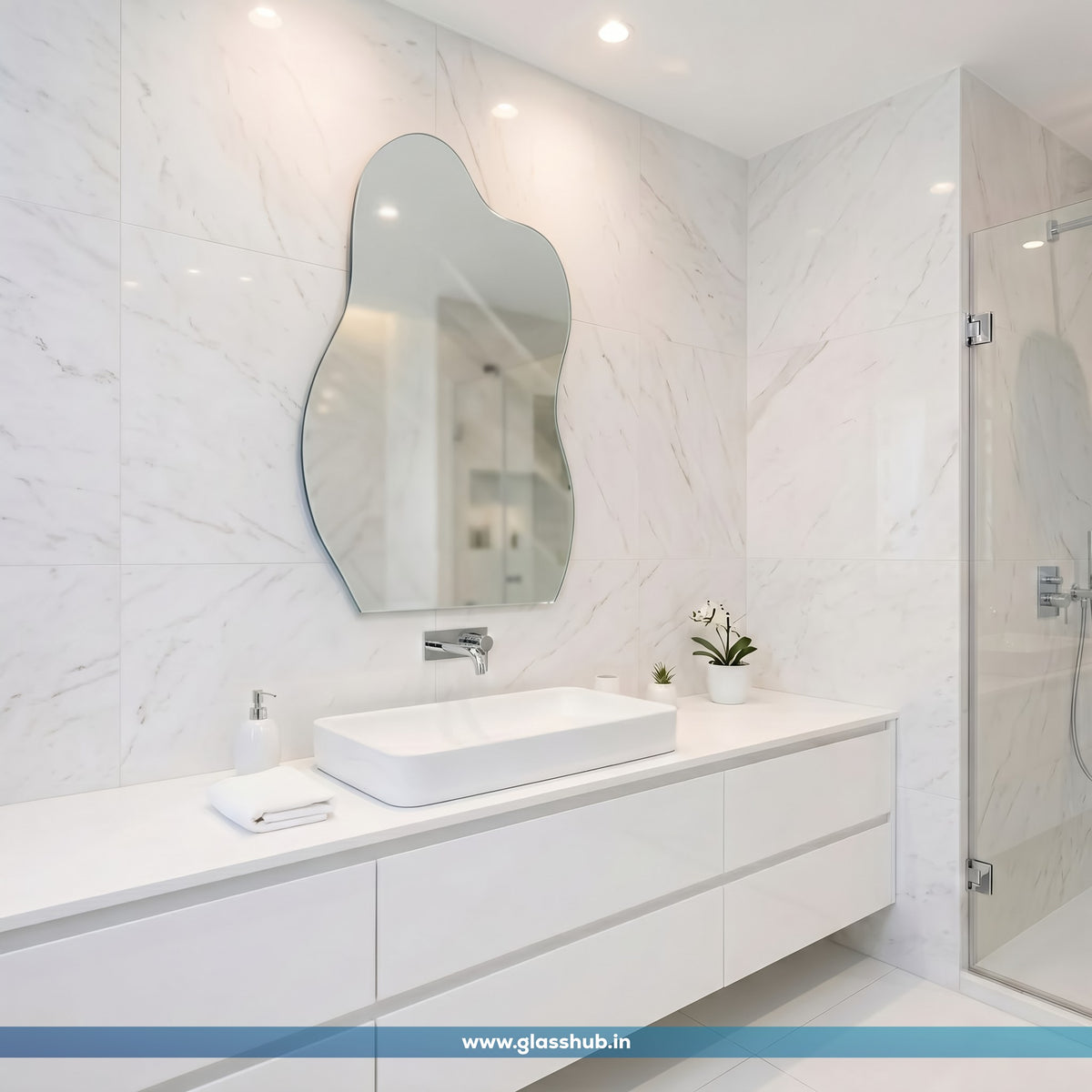 Frameless Irregular Wavy Bathroom Mirror 18x24 Inch – Organic Shape, 5mm Silvoxy Glass