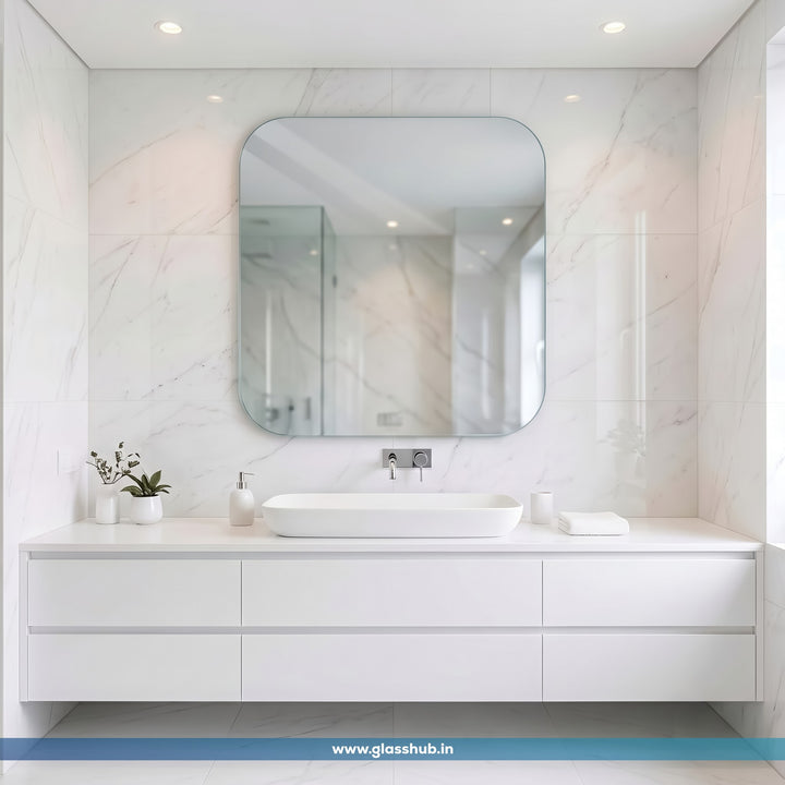 Frameless Rounded Square Bathroom Mirror 24x24 Inch, 5mm Silvoxy Glass