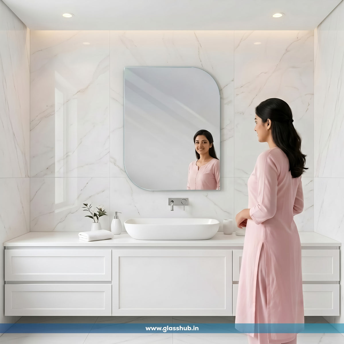 Frameless Diagonal Round Corner Bathroom Mirror 18x24 Inch – 5mm Silvoxy Glass