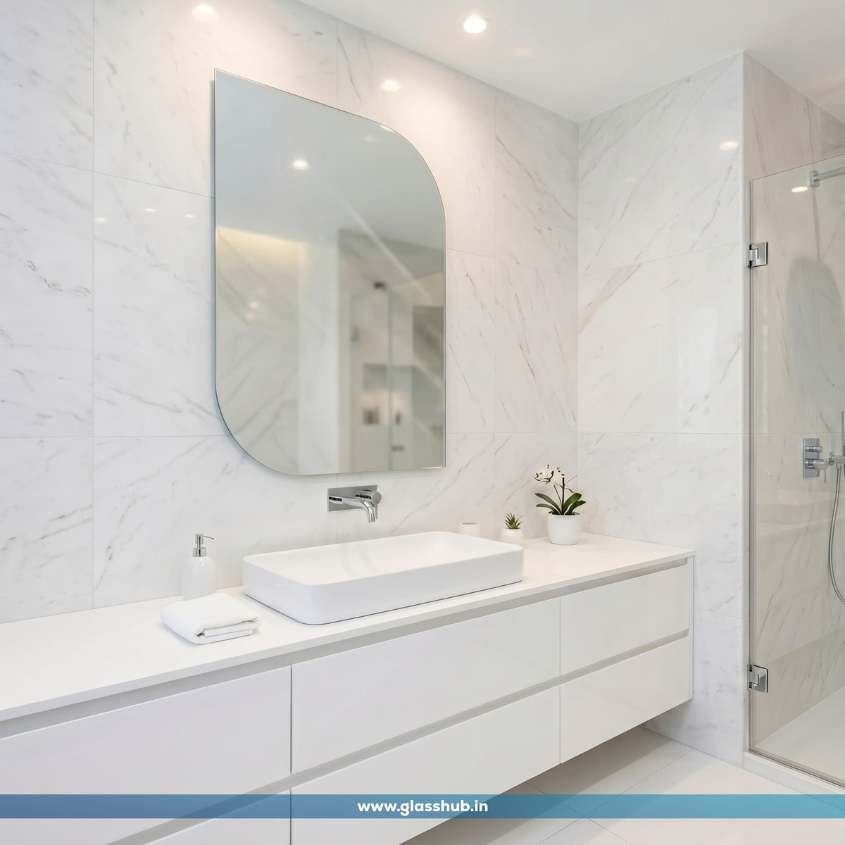 Frameless Diagonal Round Corner Bathroom Mirror 18x24 Inch – 5mm Silvoxy Glass