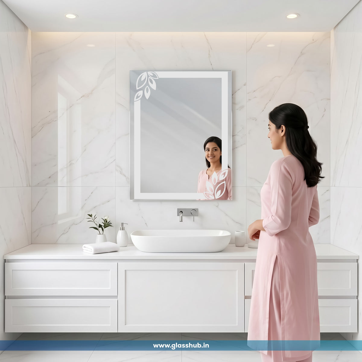 LED Style Bathroom Vanity Mirror with Decorative Leaf Design