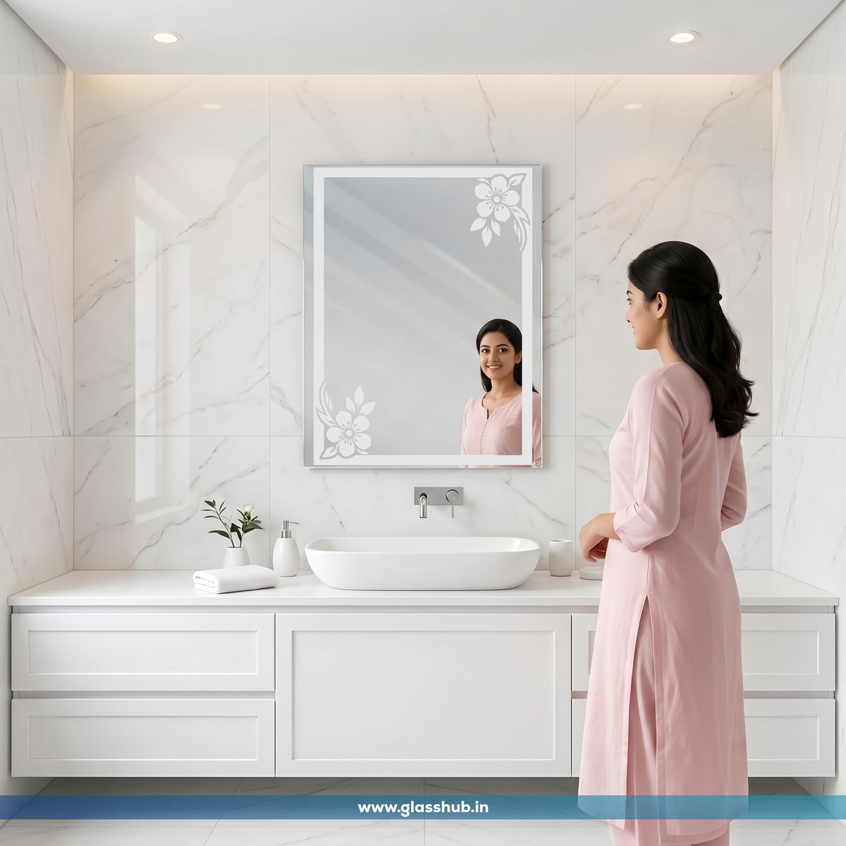 Modern Floral Bathroom Vanity Mirror | Decorative Wall Mirror