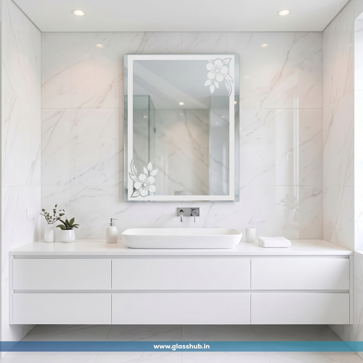 Modern Floral Bathroom Vanity Mirror | Decorative Wall Mirror