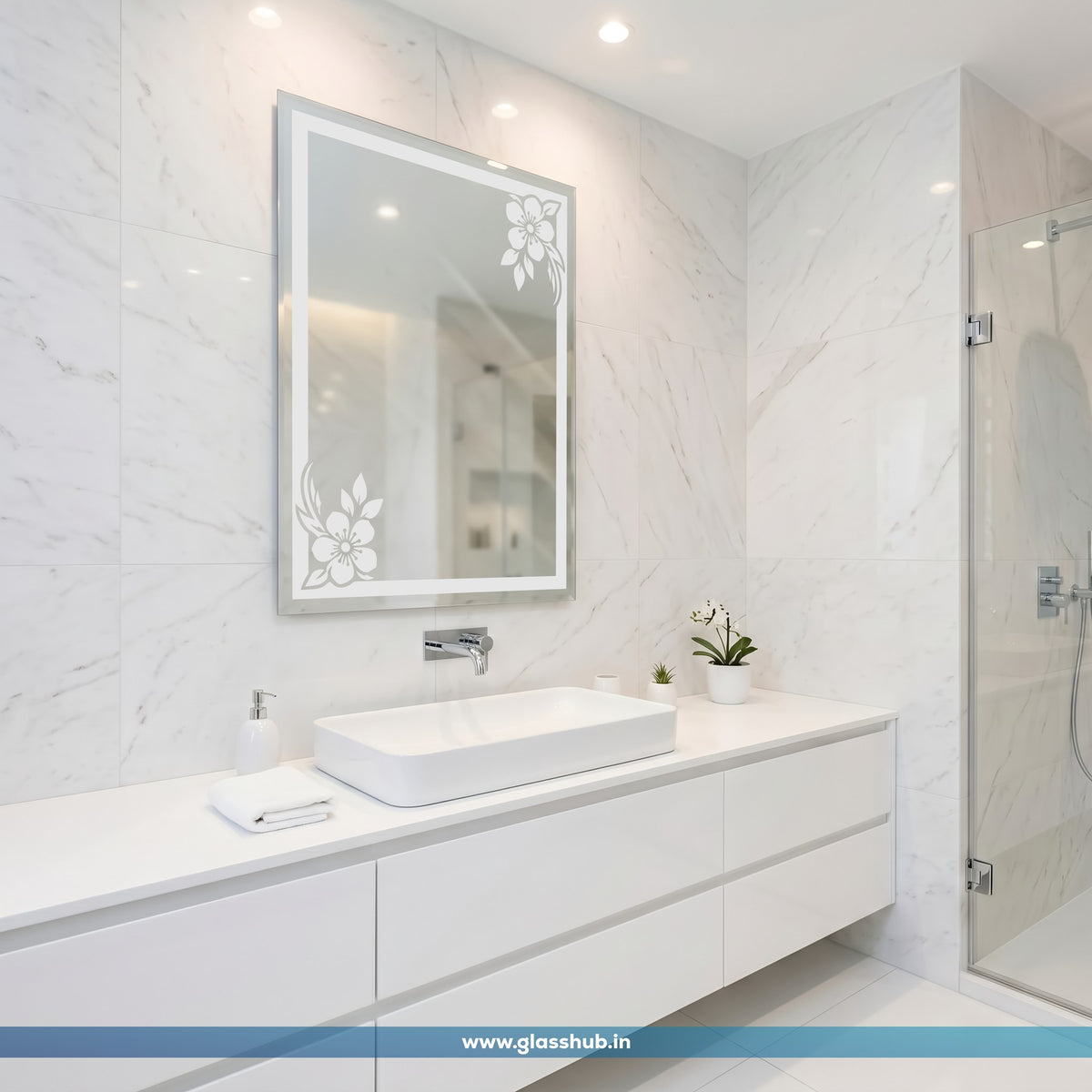 Modern Floral Bathroom Vanity Mirror | Decorative Wall Mirror