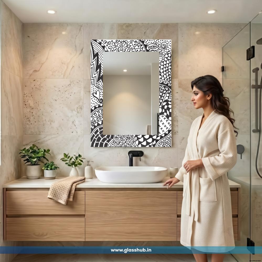 Modern Black and White Artistic Pattern Bathroom Vanity Wall Mirror