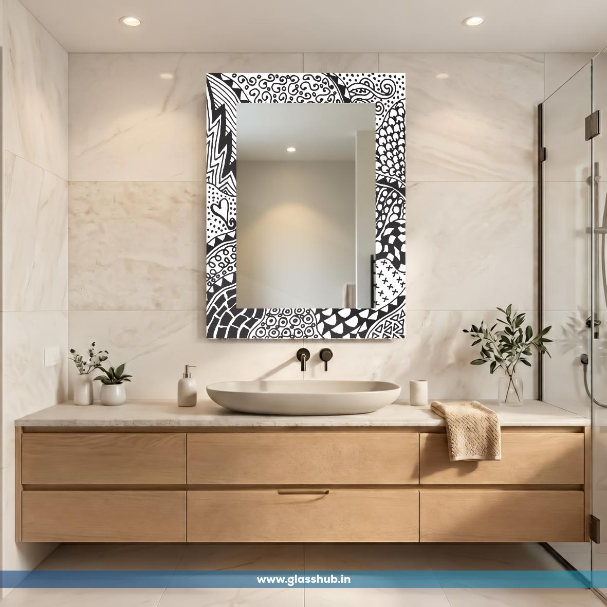 Modern Black and White Artistic Pattern Bathroom Vanity Wall Mirror