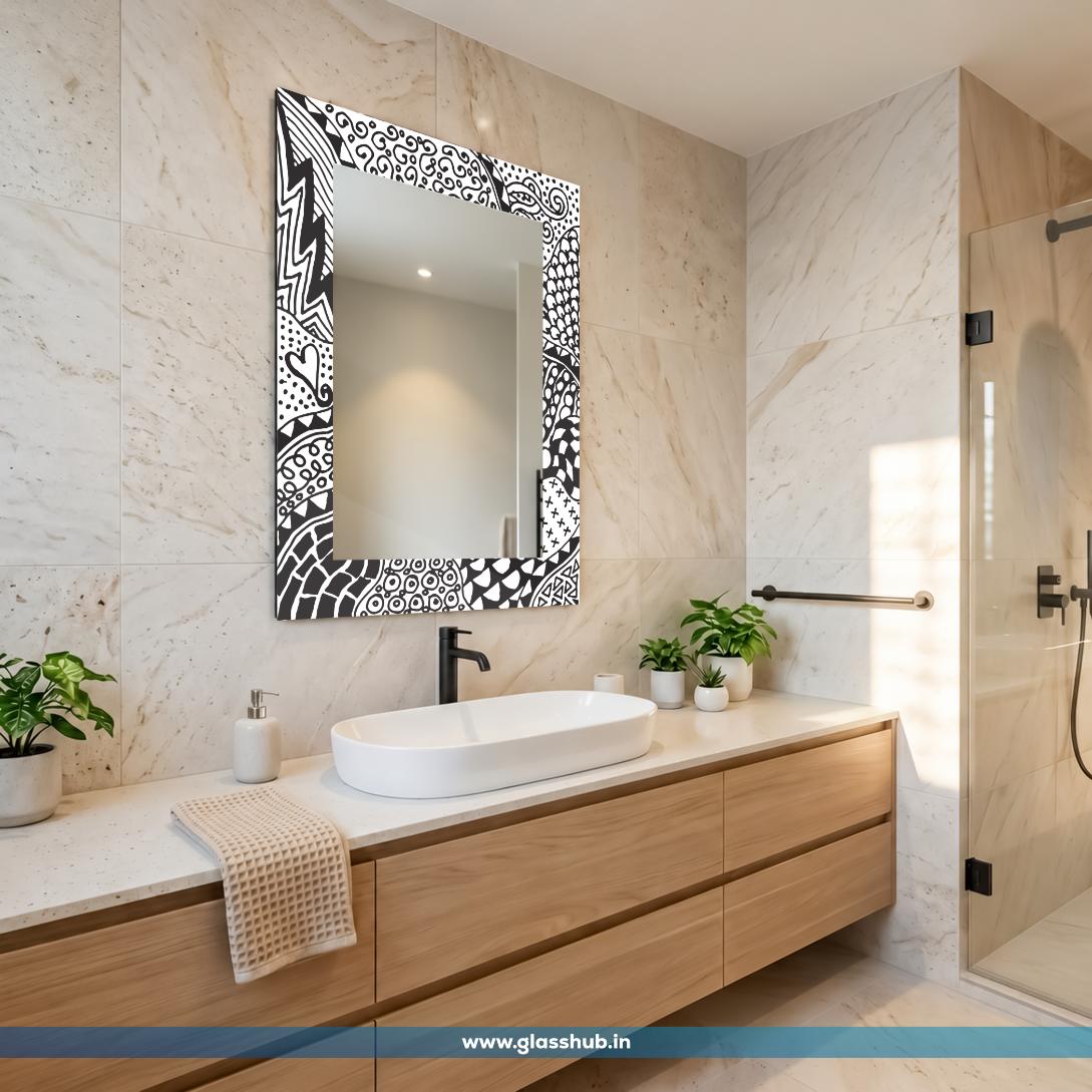 Modern Black and White Artistic Pattern Bathroom Vanity Wall Mirror
