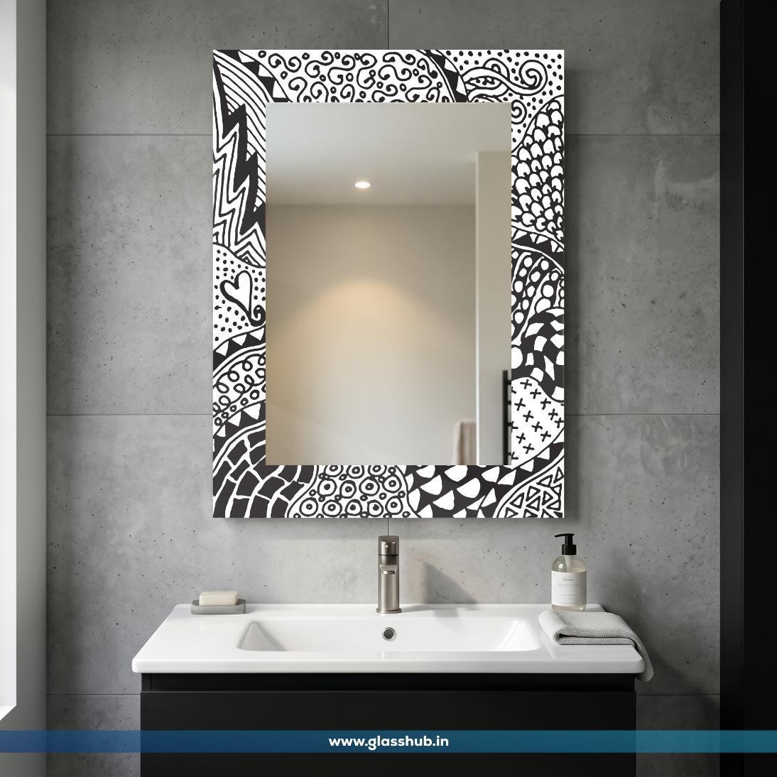 Modern Black and White Artistic Pattern Bathroom Vanity Wall Mirror