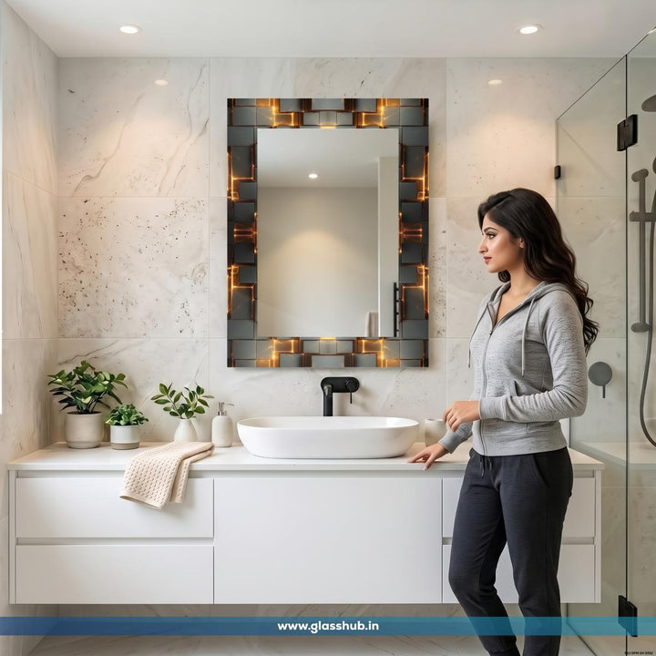 Luxury Black & Gold Geometric Vanity Mirror, Modern Bathroom Wall Decor