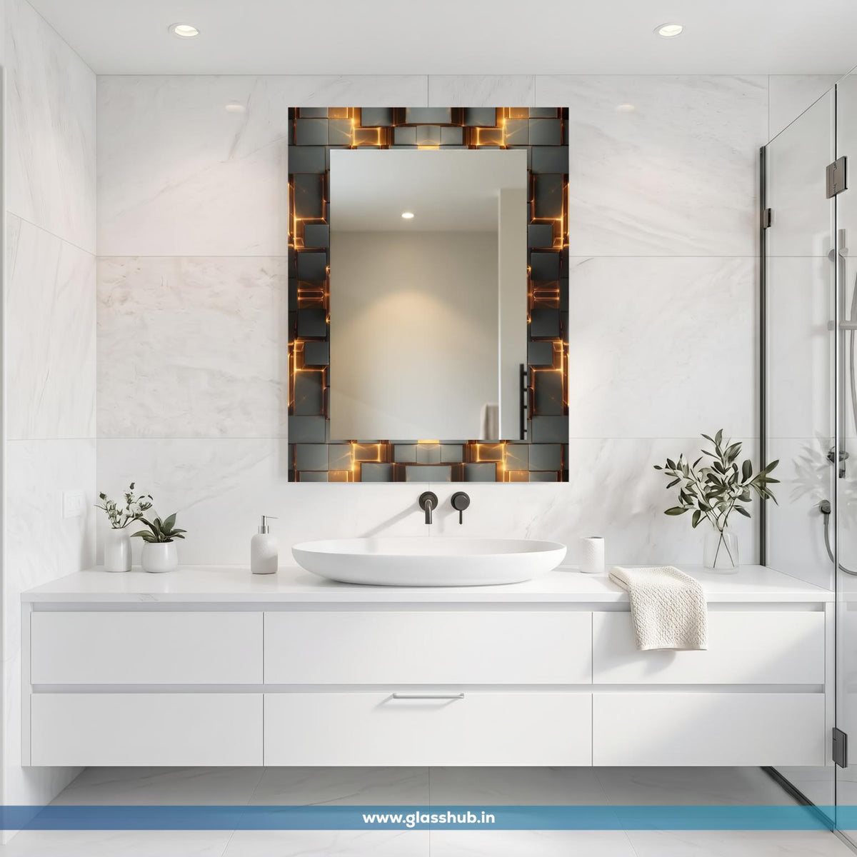 Luxury Black & Gold Geometric Vanity Mirror | Modern Bathroom Wall Decor