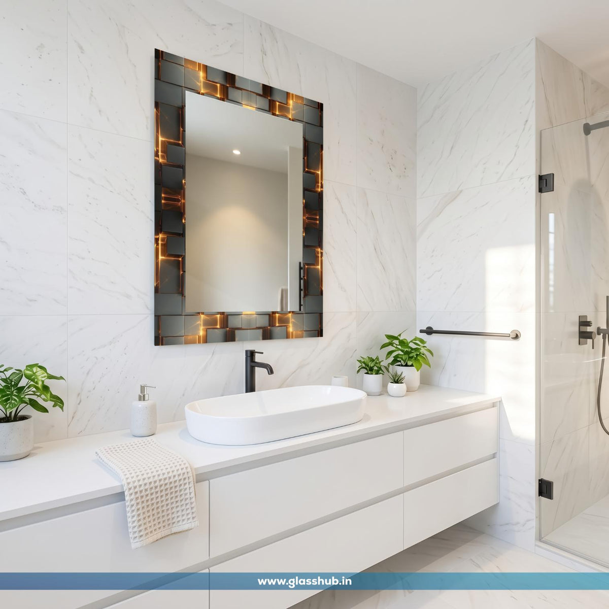 Luxury Black & Gold Geometric Vanity Mirror | Modern Bathroom Wall Decor