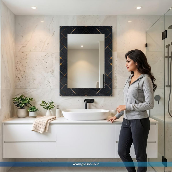 Luxury Black & Gold Geometric Vanity Mirror, Modern Bathroom Wall Decor