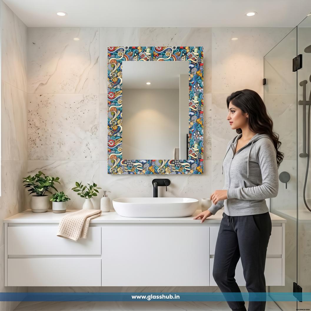 Multicolour Artistic Bathroom Vanity Mirror – Decorative Printed Frame Wall Mirror